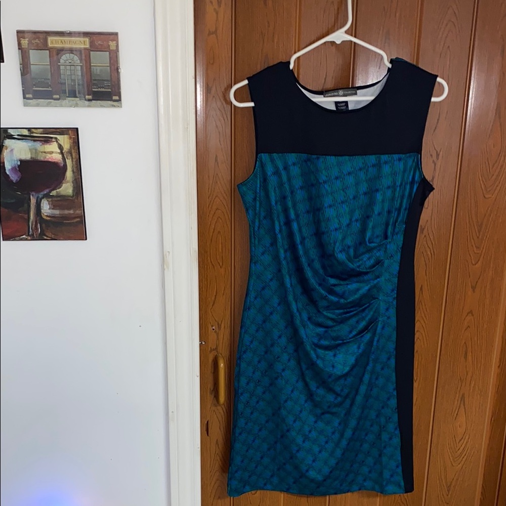 Blue Sheath Midi Dress Sleeveless Crew Neck